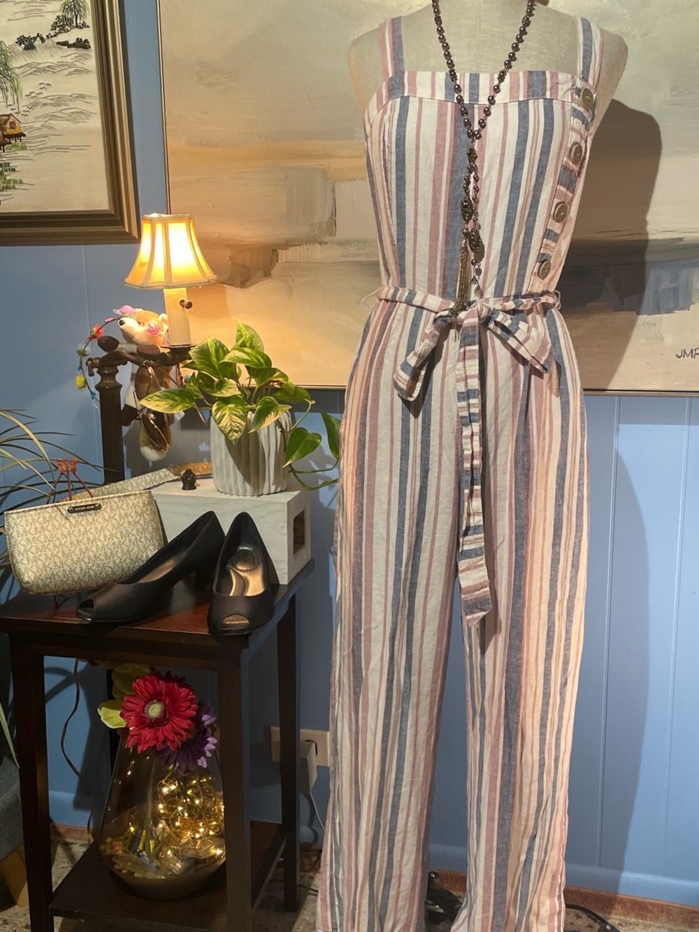 Striped Wide-Leg Jumpsuit in Pink & Blue